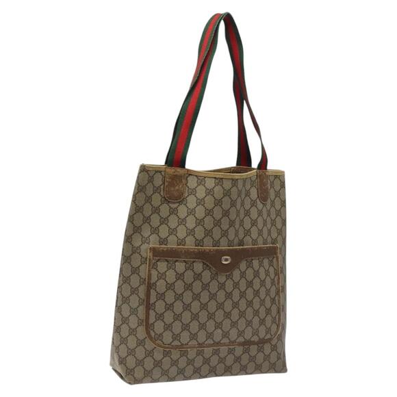 GUCCI GG Supreme Web Sherry Line Tote Bag Pvc Beige Gold 39 02 003 - Picture 1 of 16